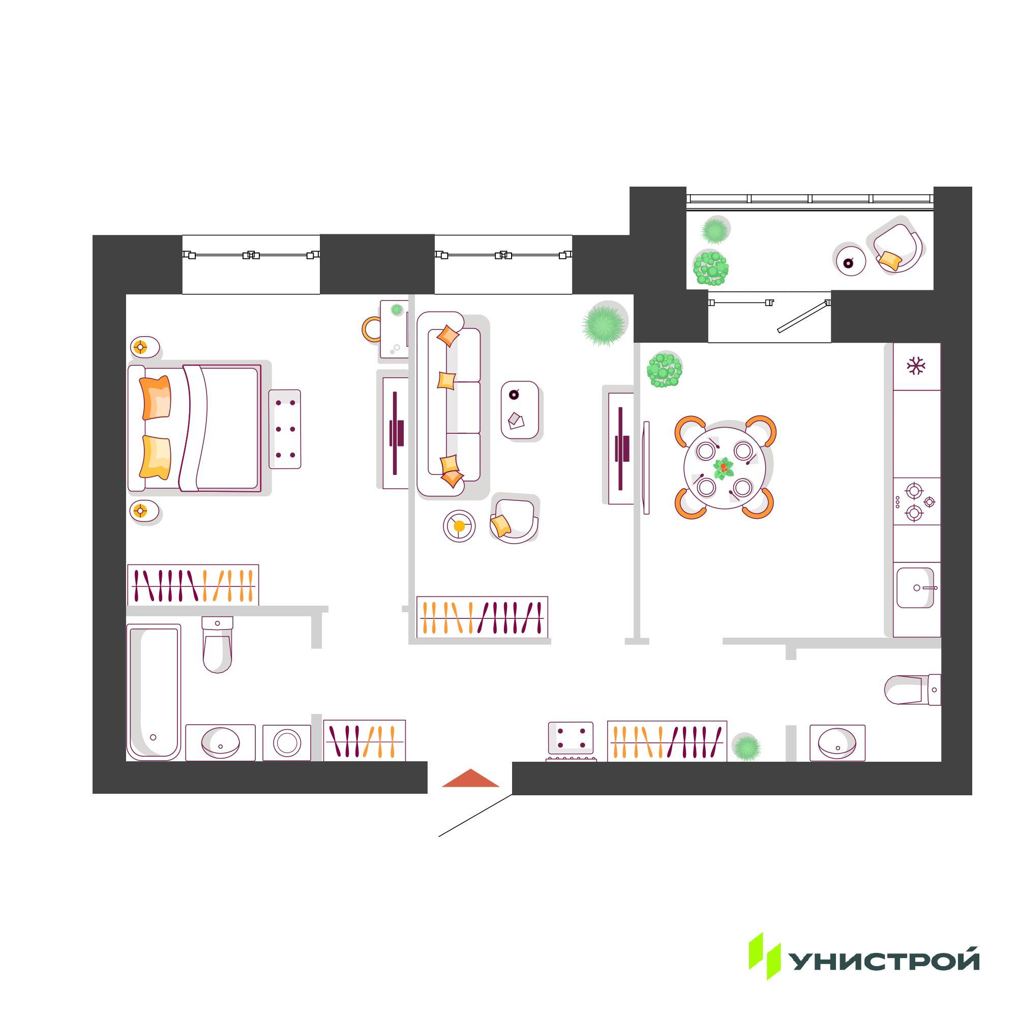 2-комнатная 55 м2 в ЖК Южный бульвар корпус null этаж 3