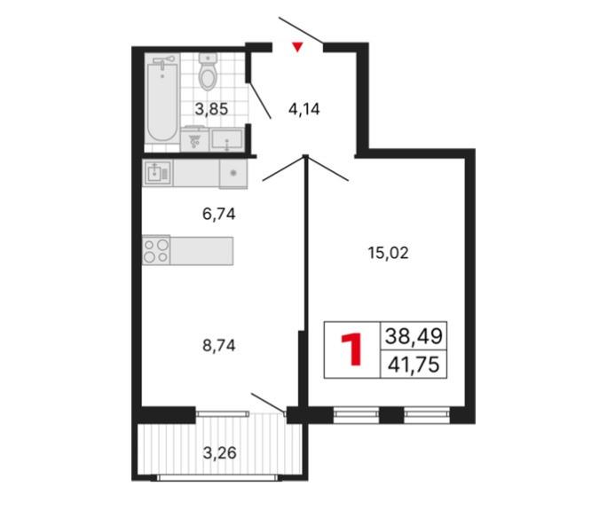 1-комнатная 41.8 м2 в ЖК undefined корпус null этаж 6