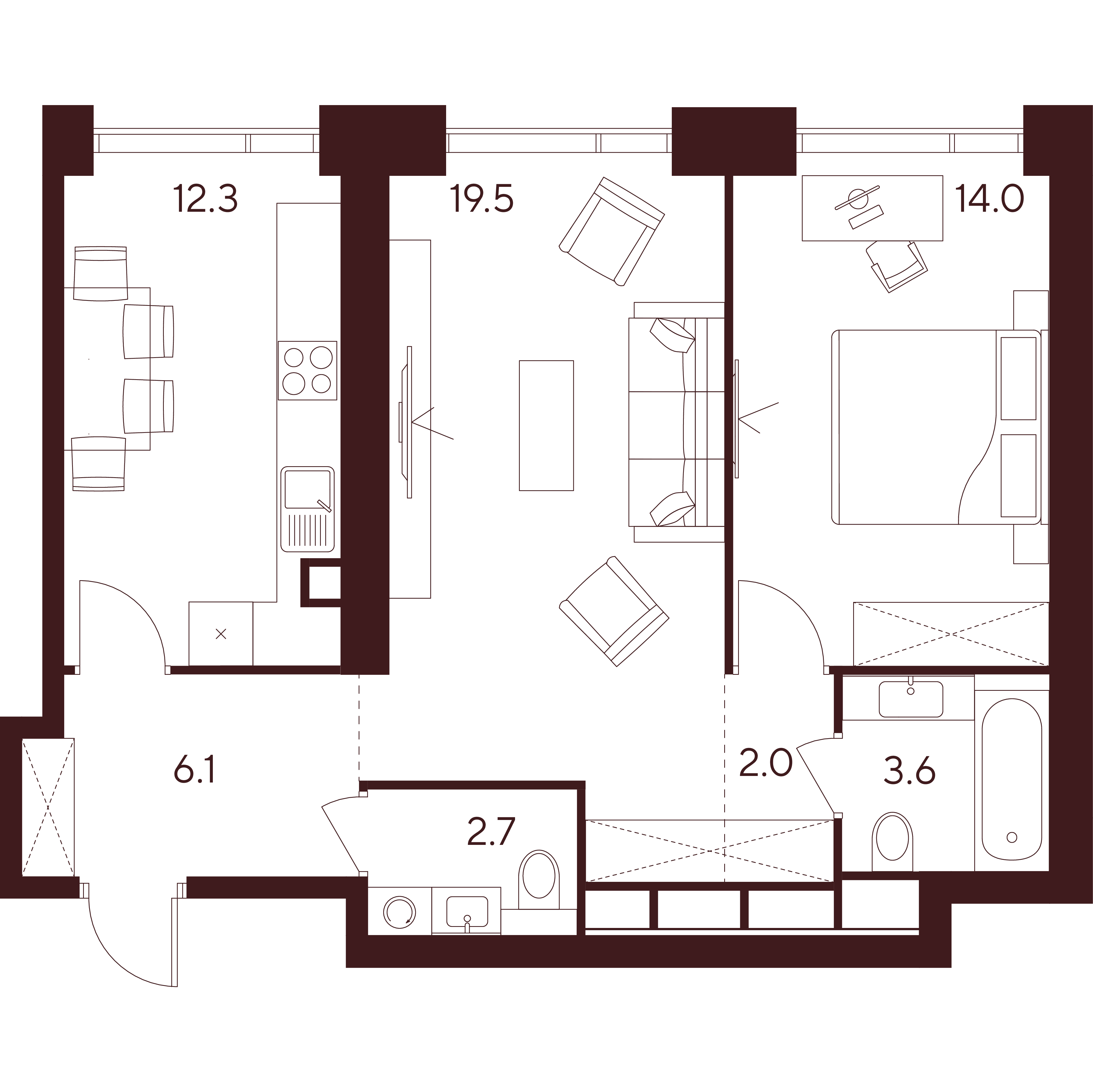 2-комнатная 60 м2 в ЖК Инди Тауэрз от Аквилон корпус null этаж 9