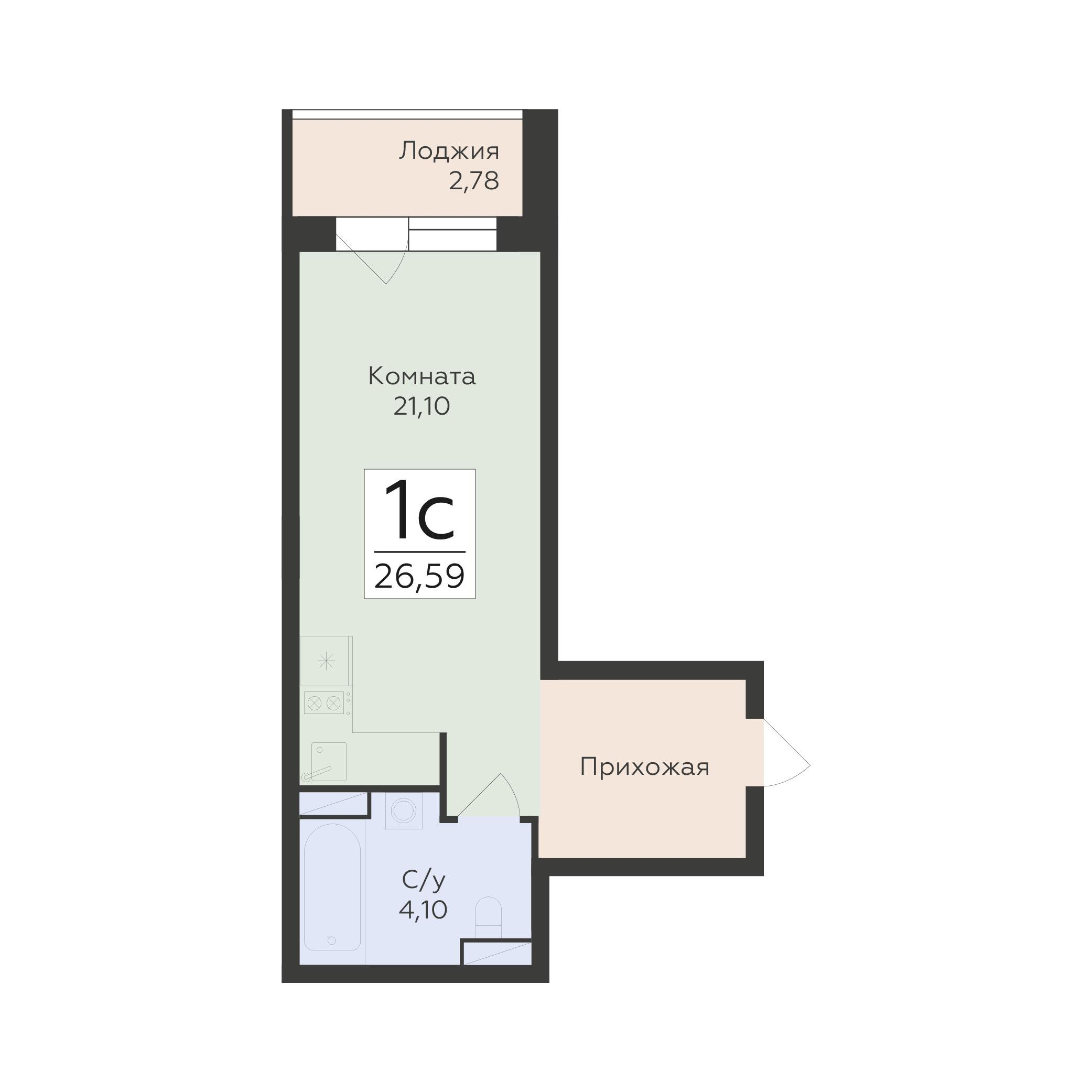 1-комнатная 26 м2 в ЖК Авиапарк корпус null этаж 18