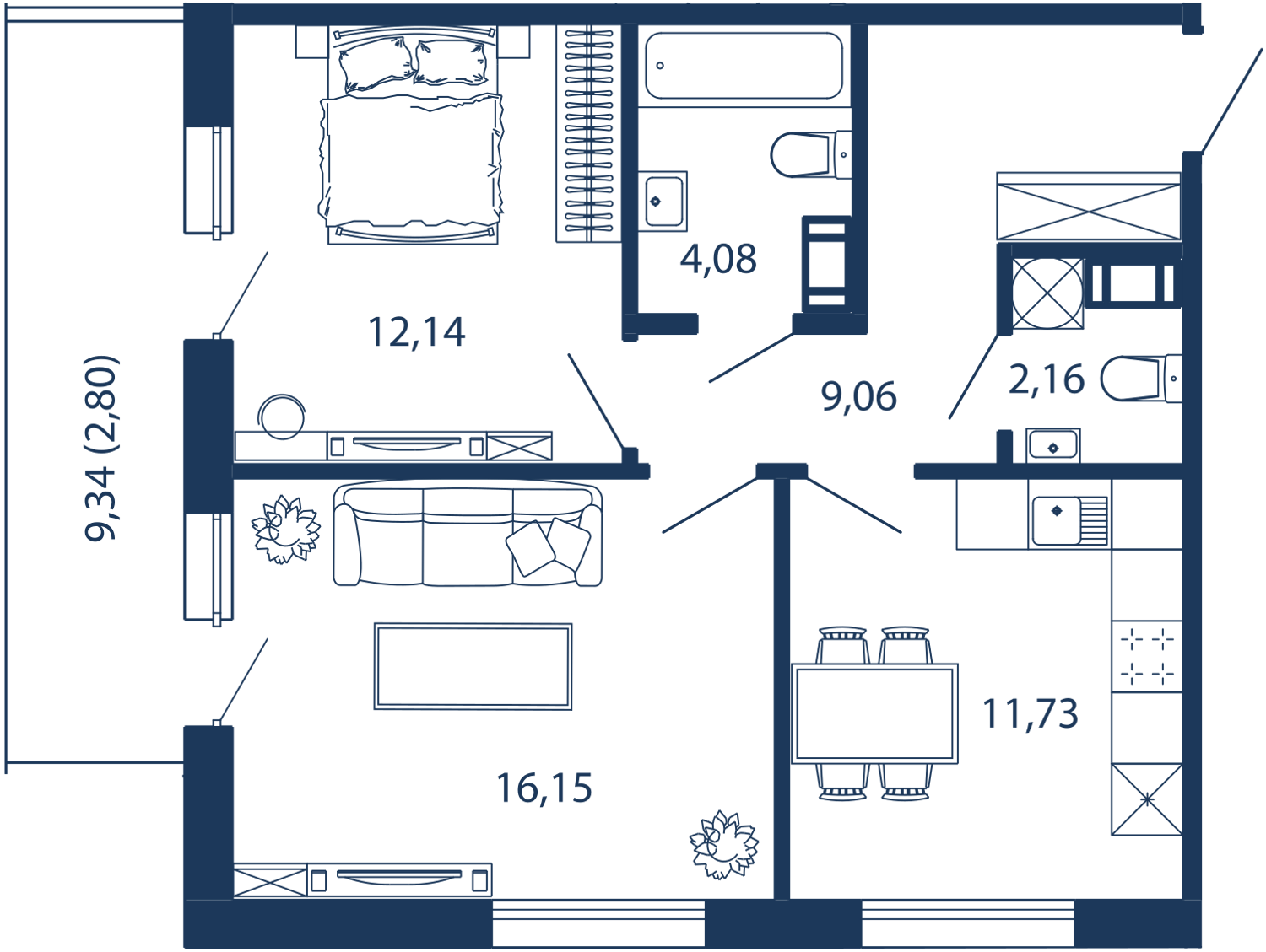 2-комнатная 58 м2 в ЖК Bereg. Курортный корпус null этаж 4