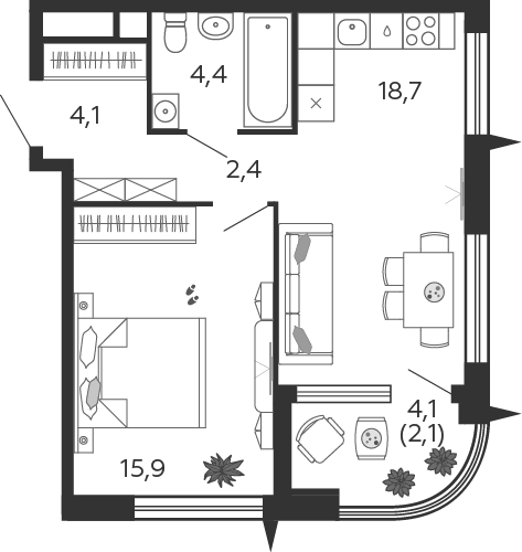 1-комнатная 47 м2 в ЖК Шагал корпус null этаж 13
