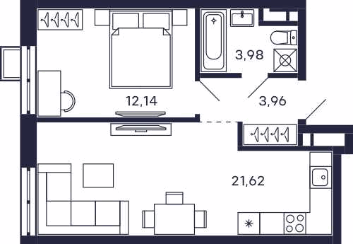 1-комнатная 43 м2 в ЖК Квартал Тетрис корпус null этаж 24