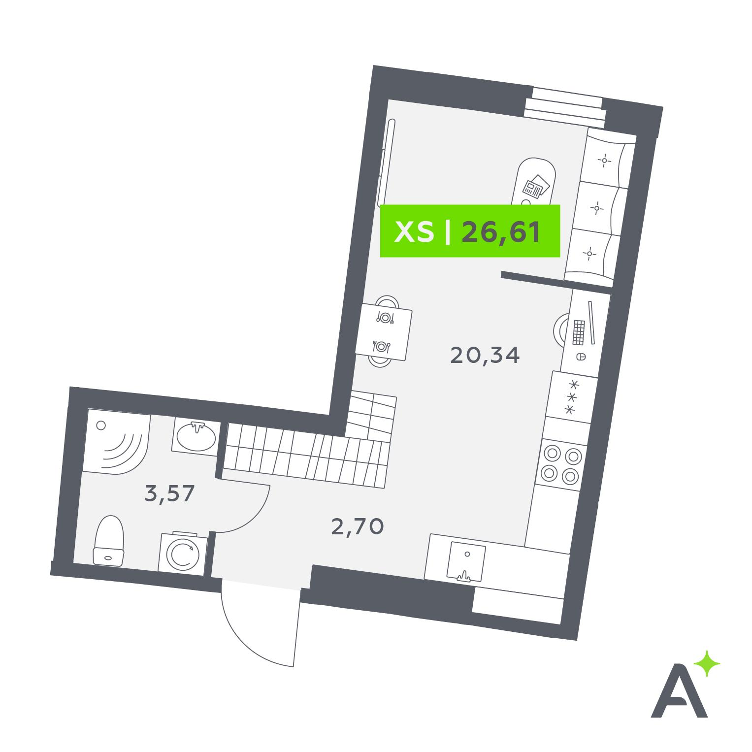 Студия 26 м2 в ЖК Аквилон Рива корпус null этаж 2