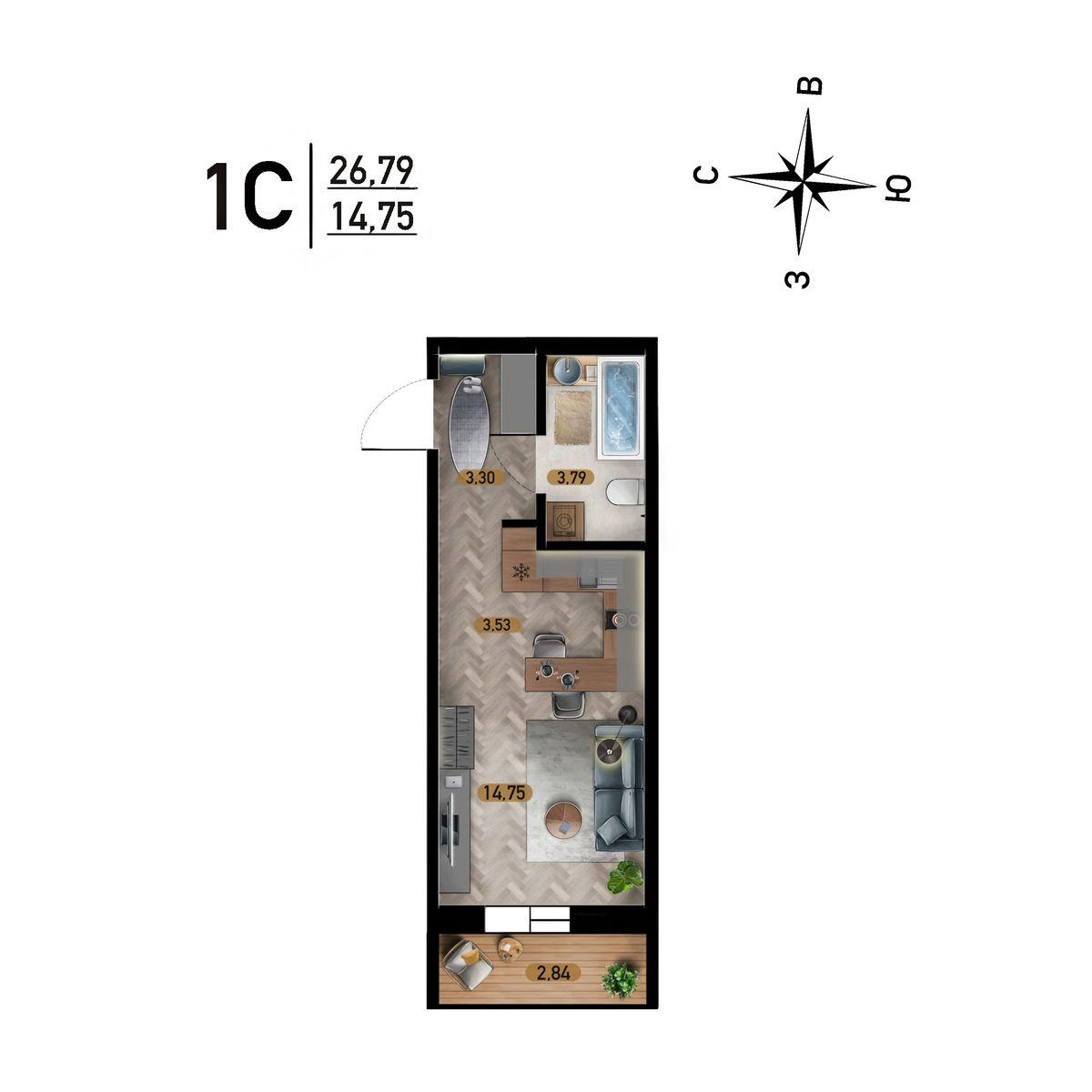 Студия 26 м2 в ЖК Радуга Сибири корпус null этаж 5