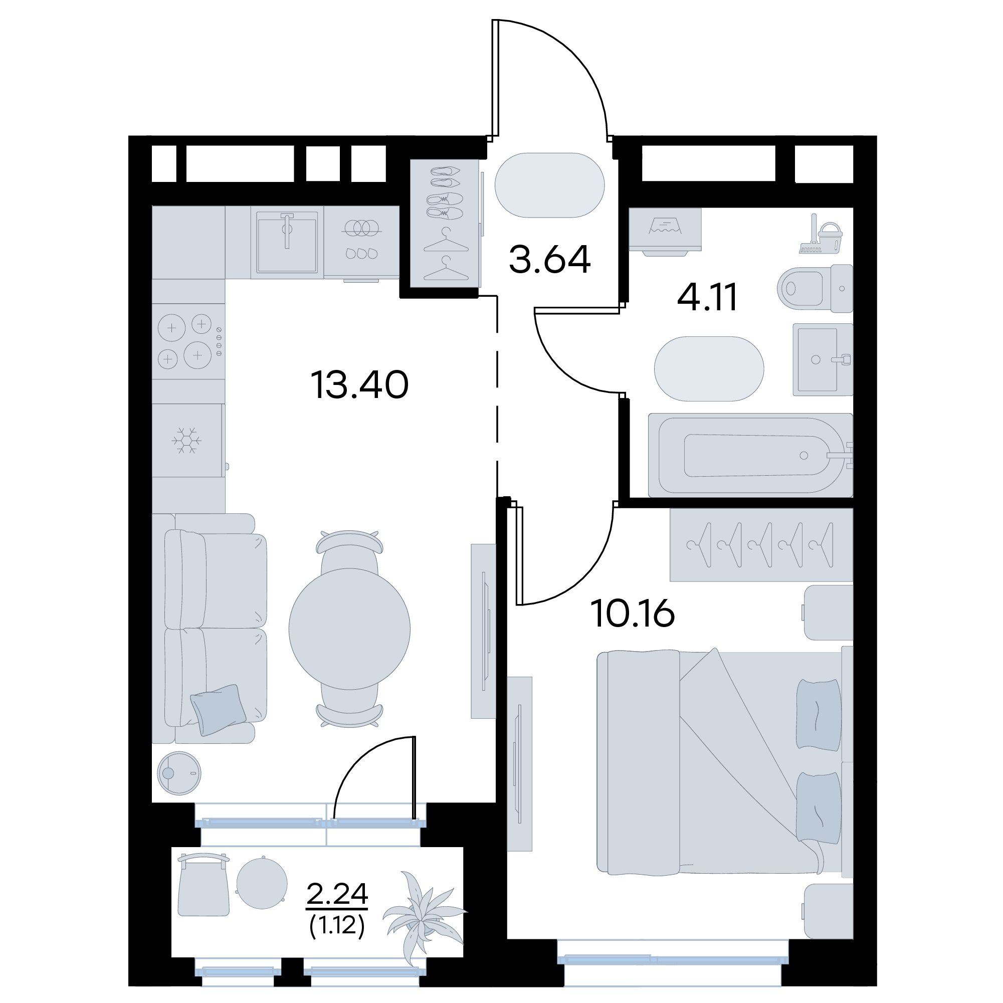 1-комнатная 32 м2 в ЖК GloraX Октябрьский корпус null этаж 7