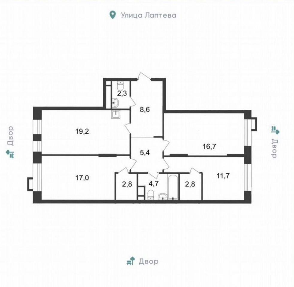 3-комнатная 91.4 м2 в ЖК undefined корпус null этаж 11