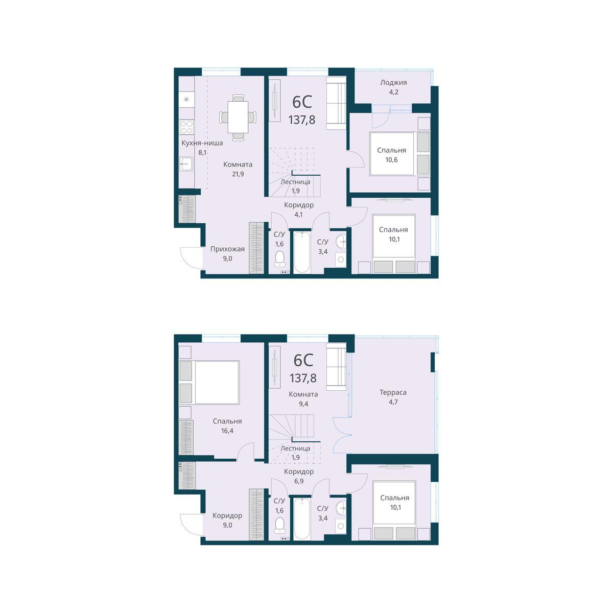 6-комнатная 137 м2 в ЖК Виноград корпус null этаж 15