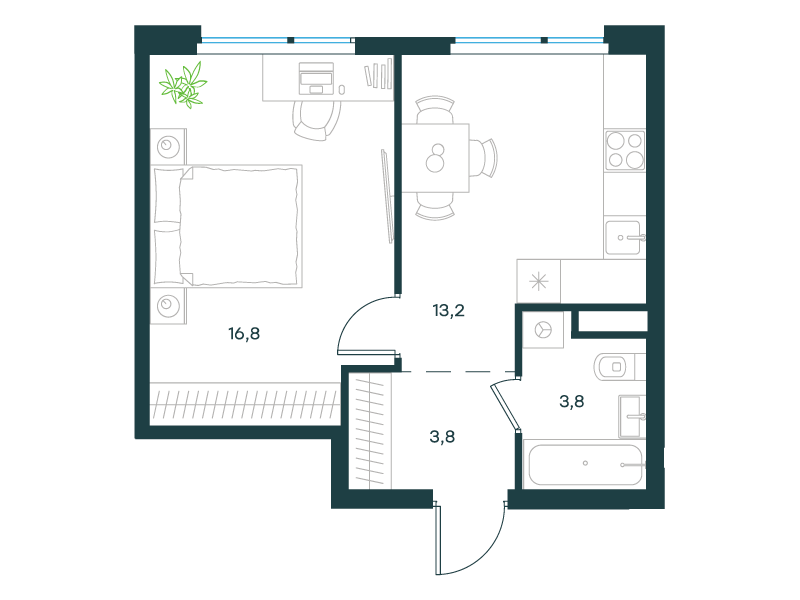 1-комнатная 37 м2 в ЖК Level Лесной корпус null этаж 13