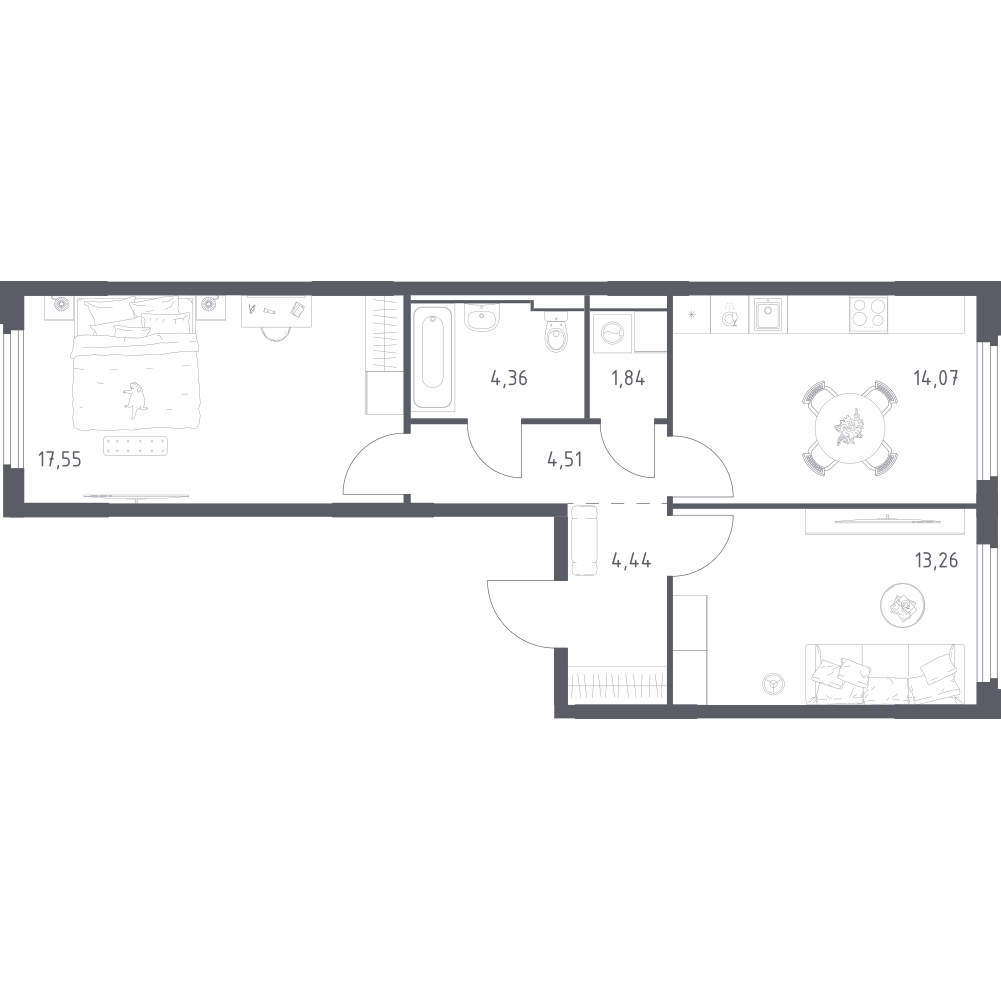 2-комнатная 60 м2 в ЖК Космический Квартал корпус null этаж 13