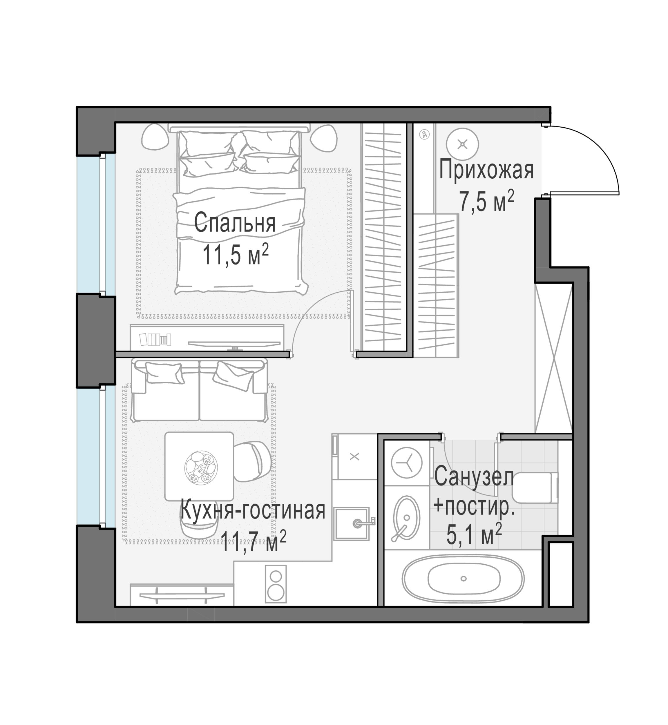 1-комнатная 35 м2 в ЖК Жилые кварталы «Белый Град» корпус null этаж 9