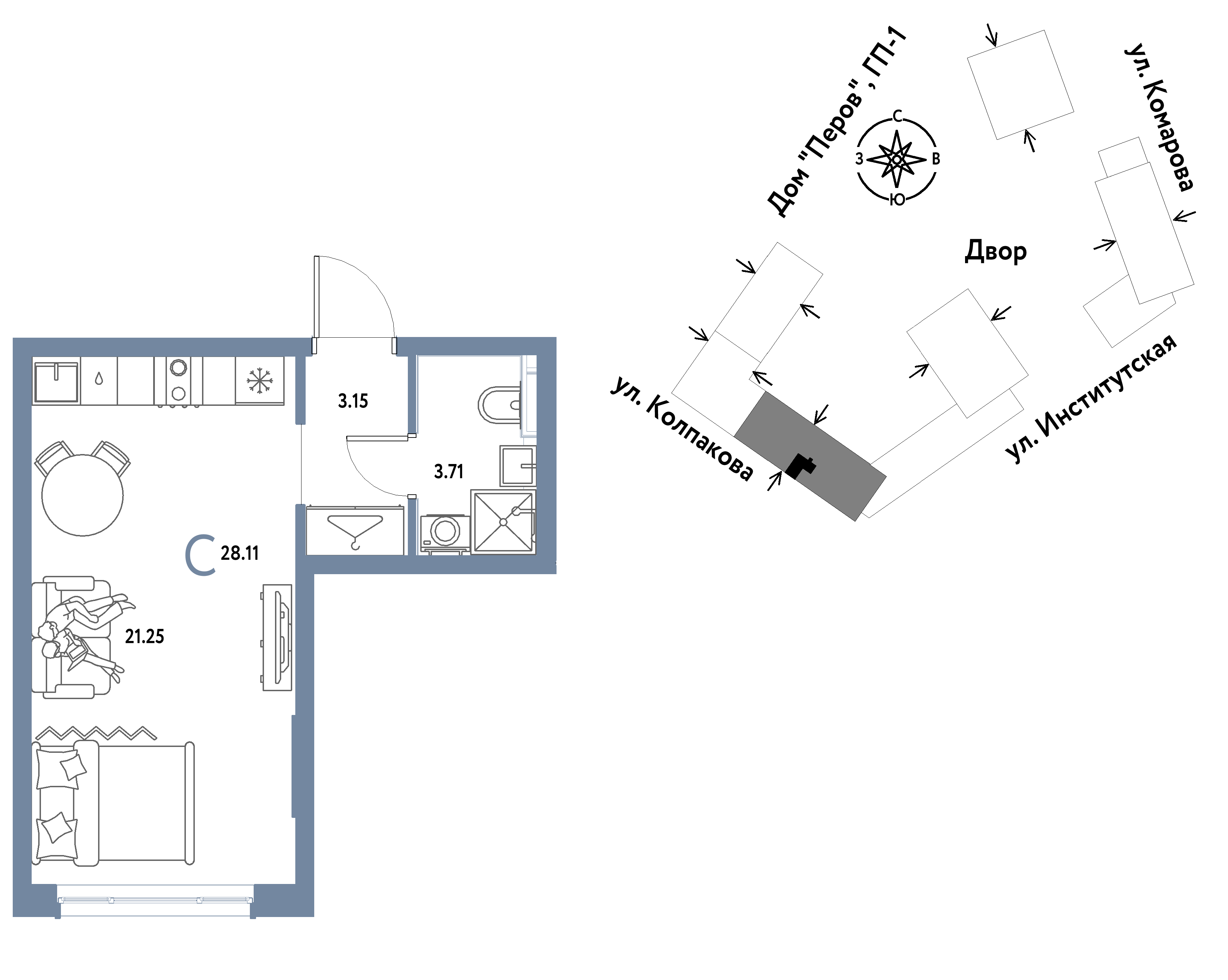 Студия 28 м2 в ЖК Страна.Парковая корпус null этаж 4