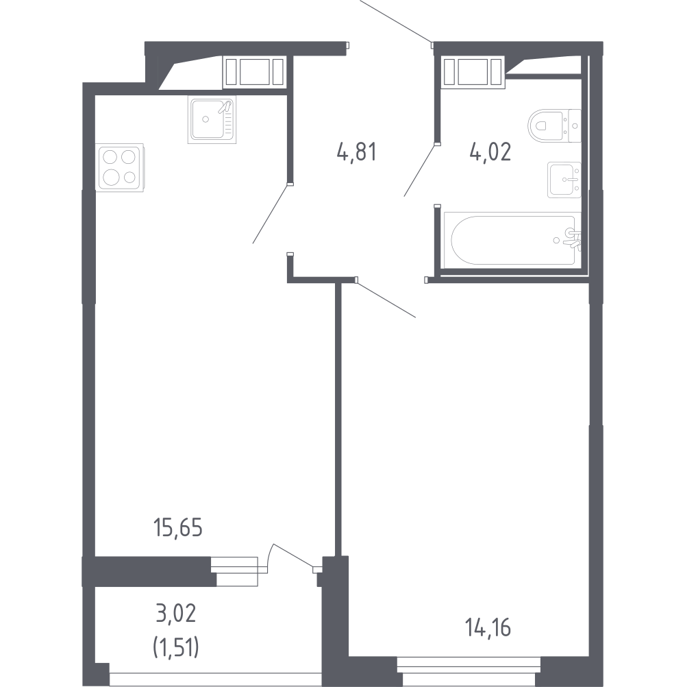 1-комнатная 39 м2 в ЖК Сандэй корпус null этаж 5