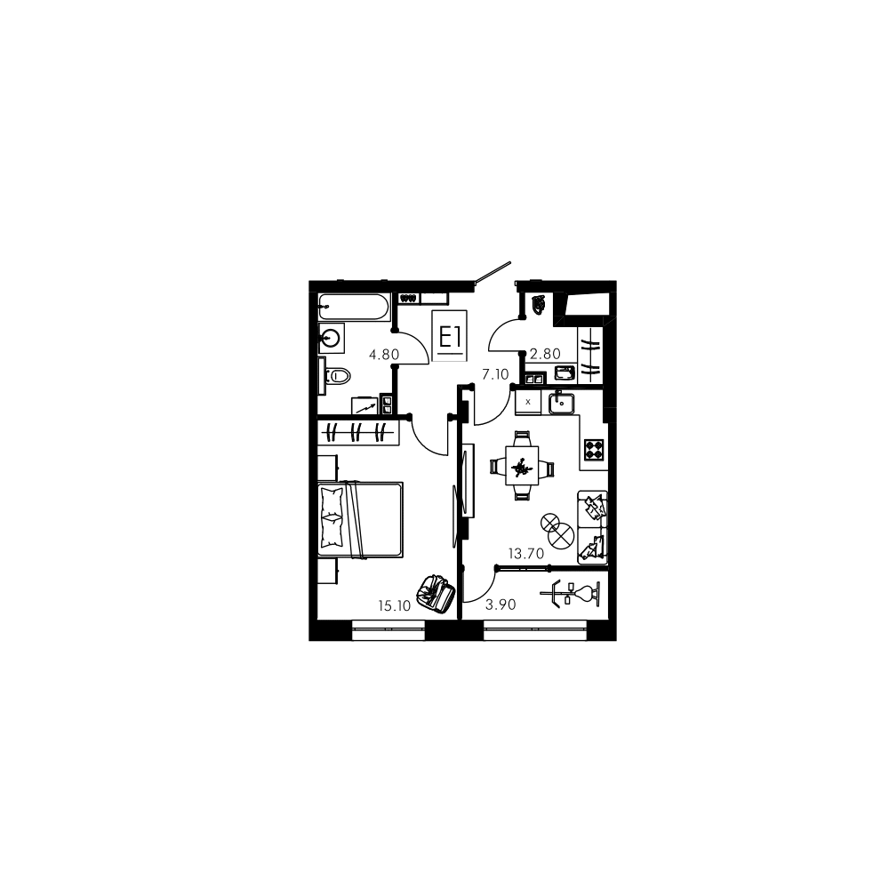 2-комнатная 47.2 м2 в ЖК undefined корпус null этаж 9