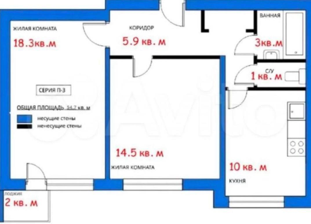 2-комнатная 55 м2 в ЖК undefined корпус null этаж 11