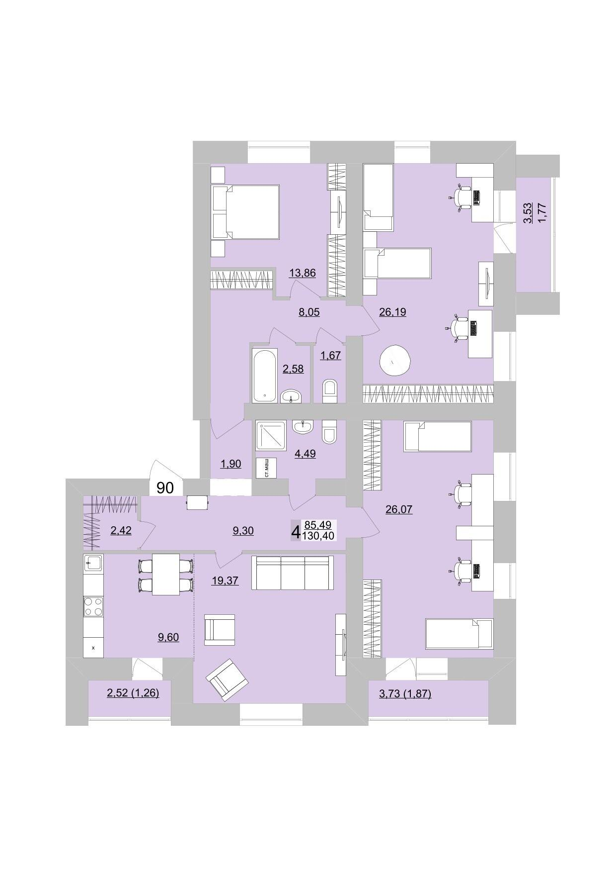 4-комнатная 135 м2 в ЖК Философия Идеалистов на Театральной корпус null этаж 16
