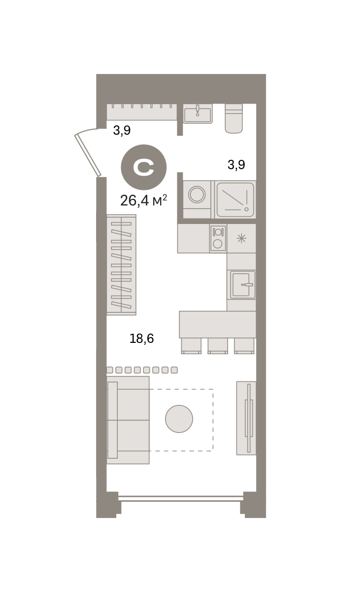 Студия 26 м2 в ЖК Дом А корпус null этаж 15