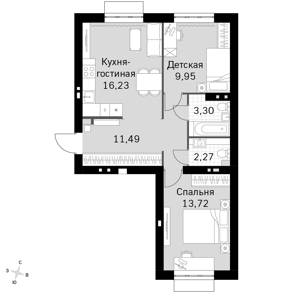 2-комнатная 56 м2 в ЖК Жаворонки Клаб корпус null этаж 3