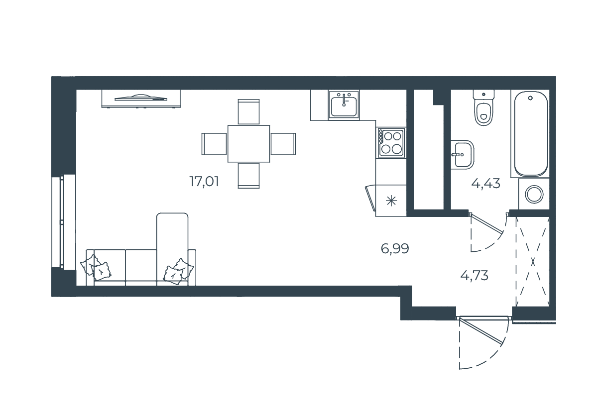 Студия 33 м2 в ЖК РАЗУМ в Академическом корпус null этаж 1