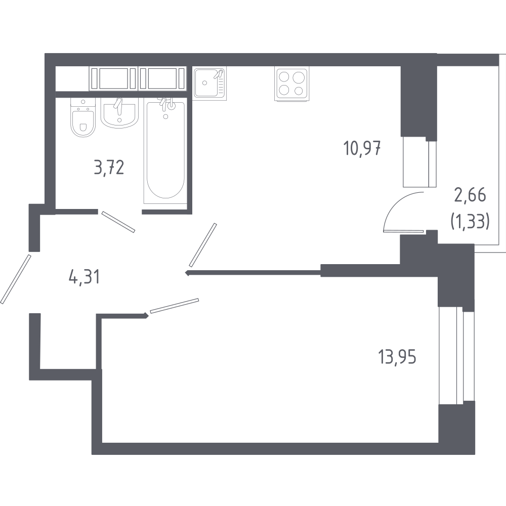 1-комнатная 34 м2 в ЖК Новое Колпино корпус null этаж 4