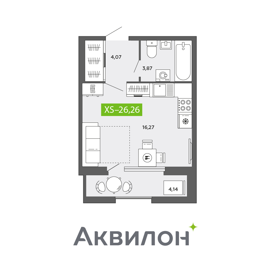 Студия 26 м2 в ЖК Аквилон CITY Towers корпус null этаж 10