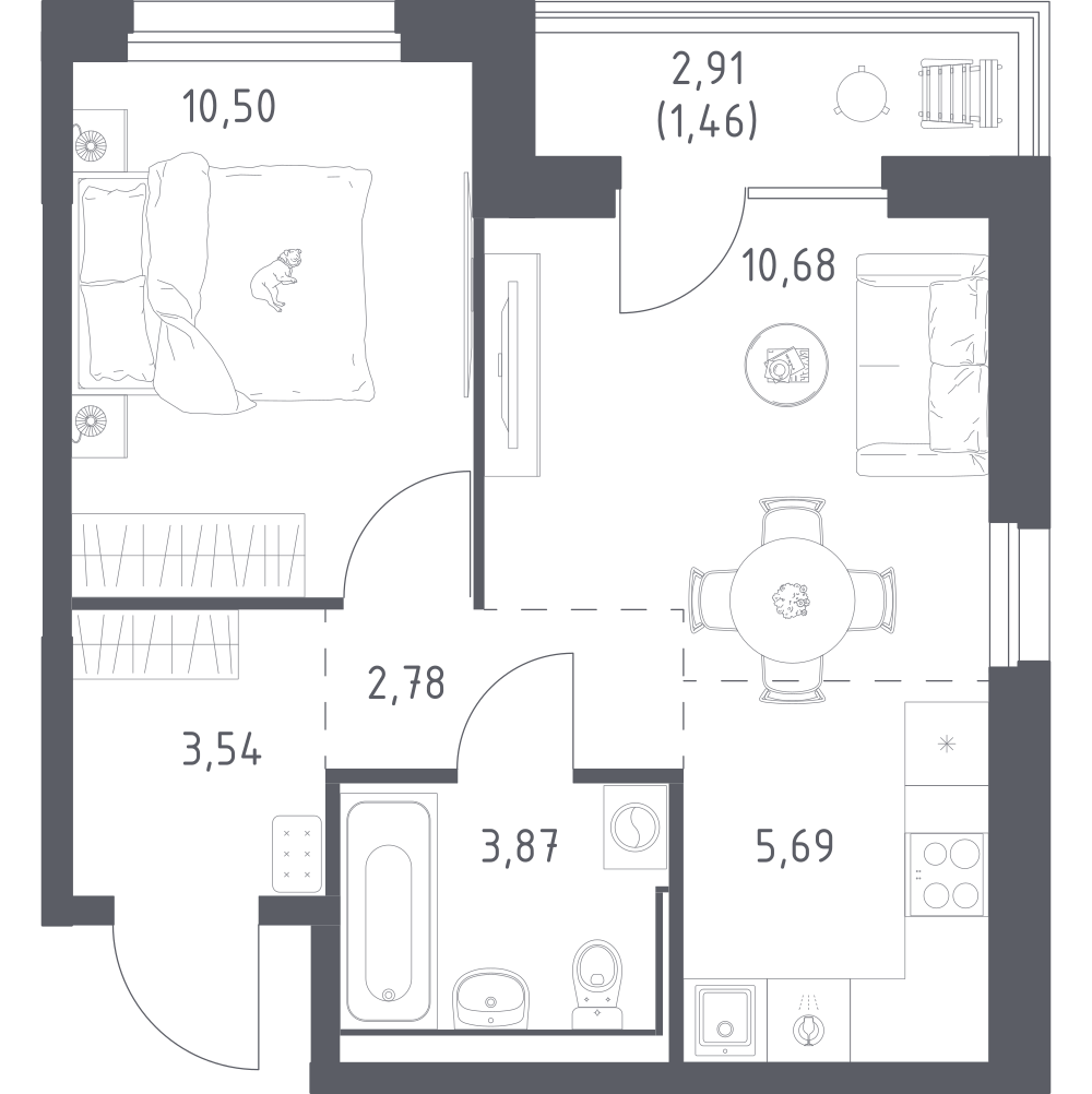 Студия 38 м2 в ЖК Прибрежный парк корпус null этаж 2