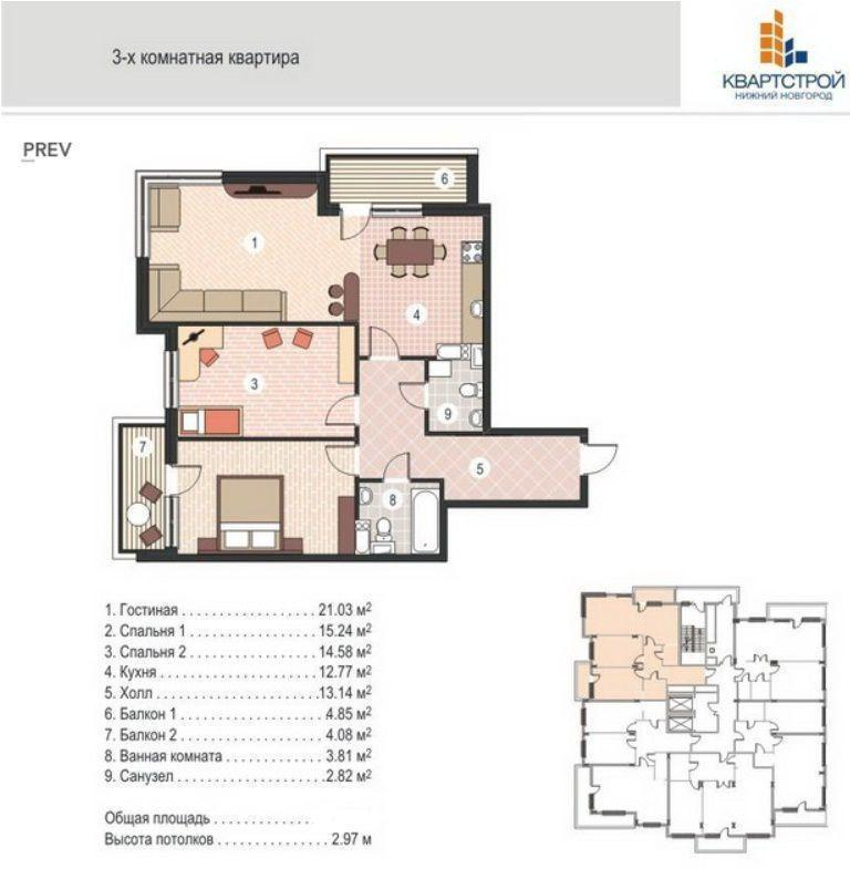 3-комнатная 85 м2 в ЖК undefined корпус null этаж 20
