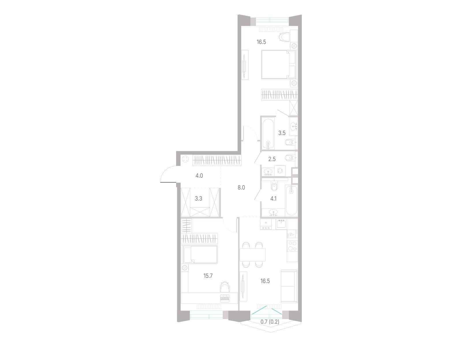 2-комнатная 74 м2 в ЖК КОД Сокольники корпус null этаж 5
