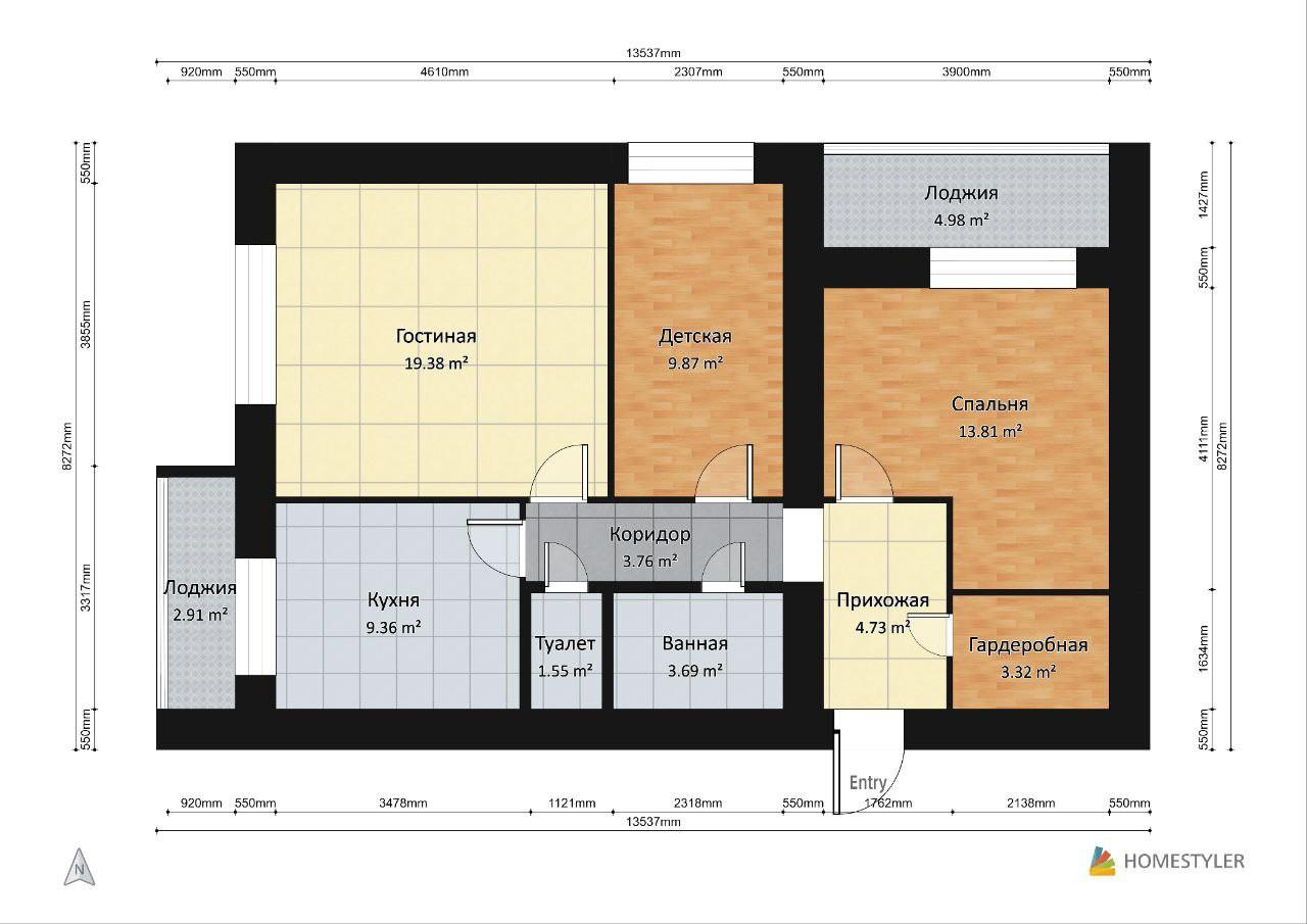 3-комнатная 68.6 м2 в ЖК undefined корпус null этаж 7
