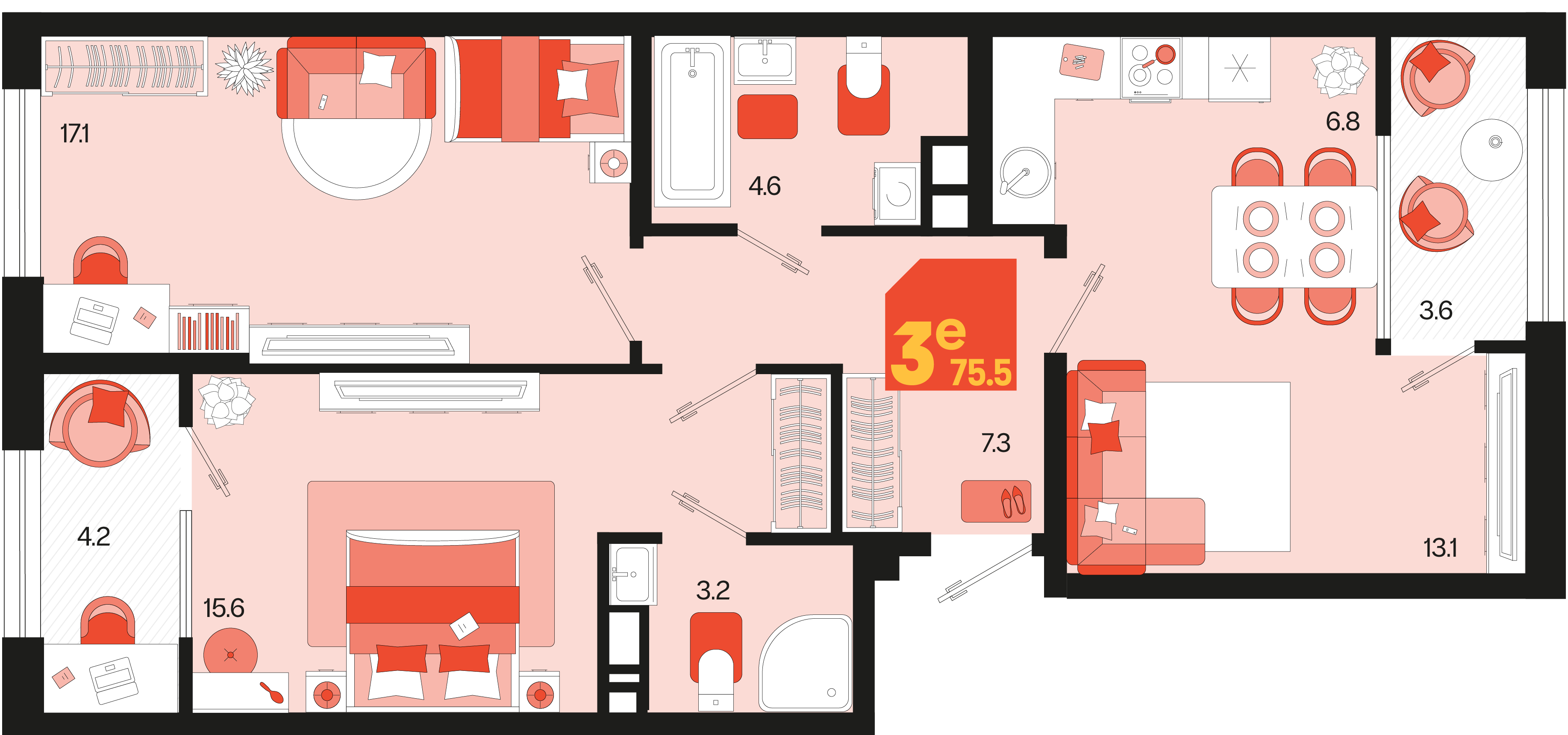 Студия 75 м2 в ЖК Первое место корпус null этаж 9