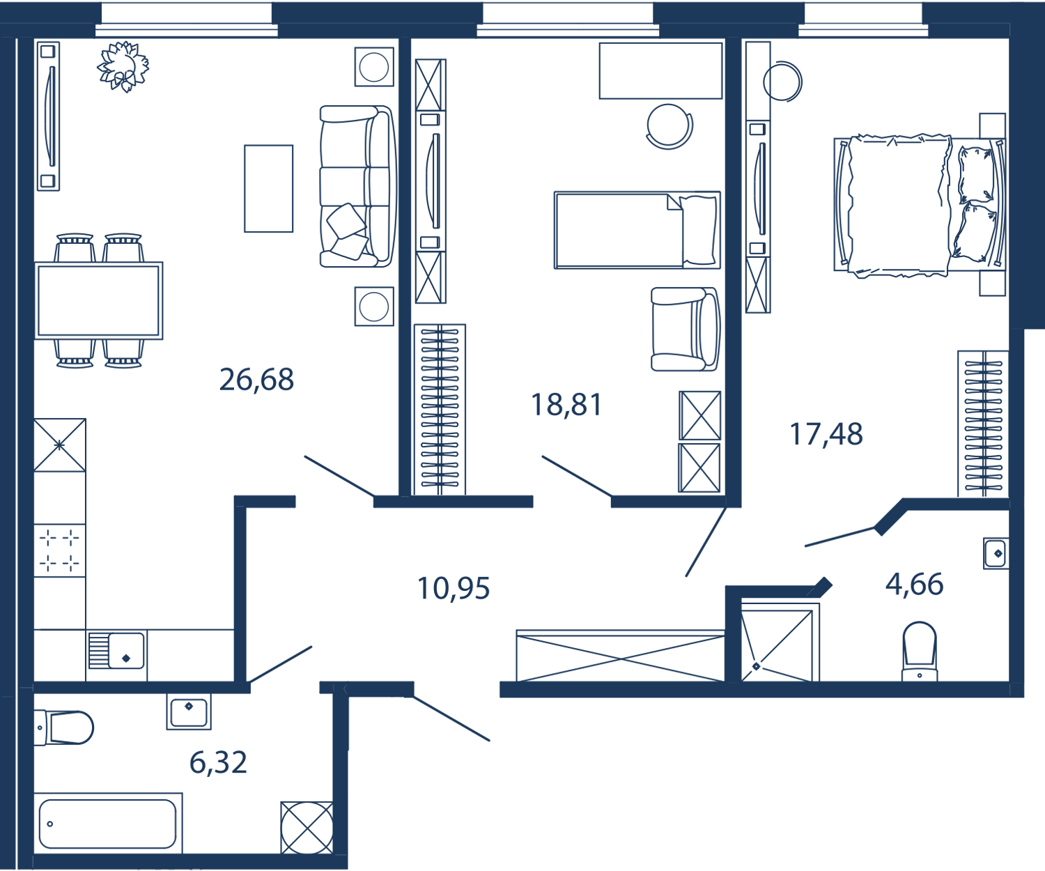 2-комнатная 84 м2 в ЖК Bereg. Курортный корпус null этаж 1