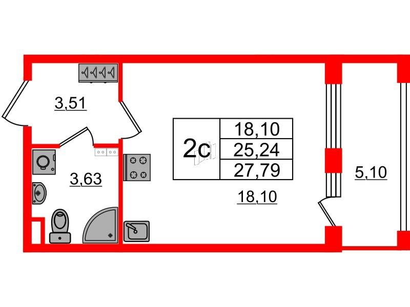 Студия 25 м2 в ЖК Дворцовый фасад корпус null этаж 3