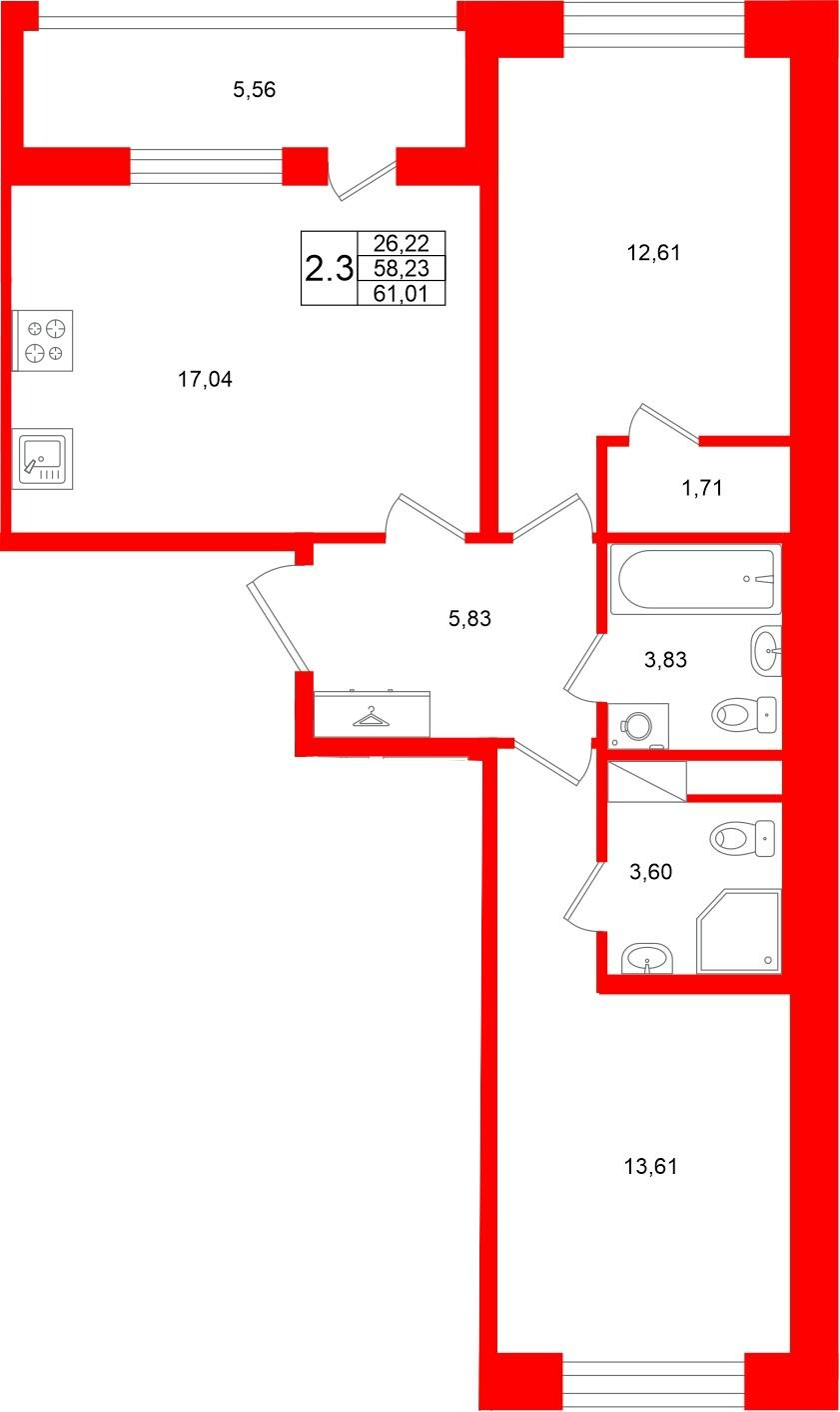 2-комнатная 58 м2 в ЖК Титул в Московском корпус null этаж 8