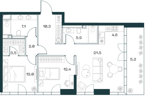 3-комнатная 84 м2 в ЖК Shift корпус null этаж 13