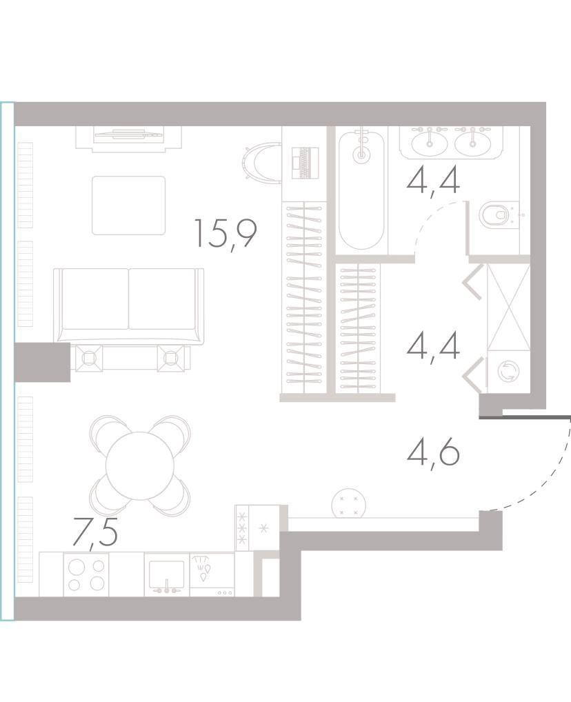 1-комнатная 37 м2 в ЖК undefined корпус null этаж 9