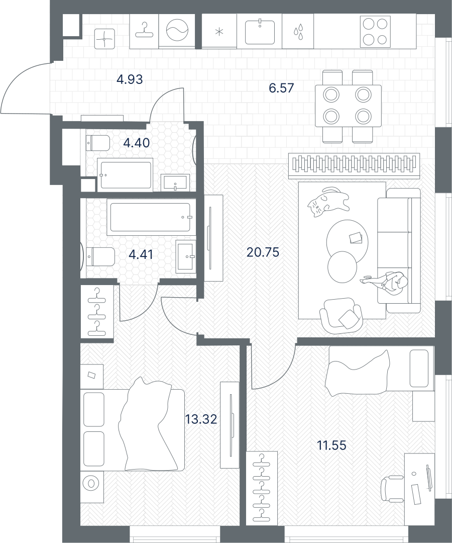 2-комнатная 65 м2 в ЖК TATE корпус null этаж 24