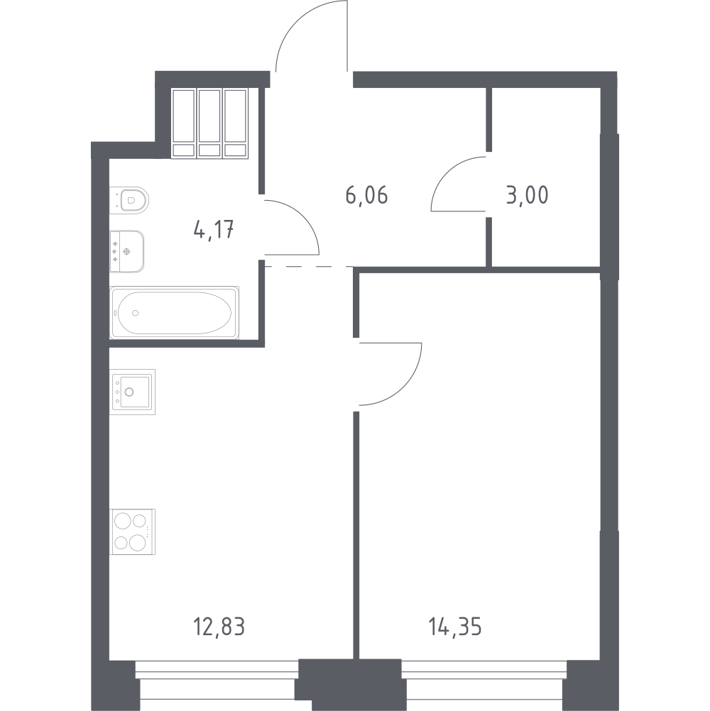 1-комнатная 40 м2 в ЖК Тропарево Парк корпус null этаж 15