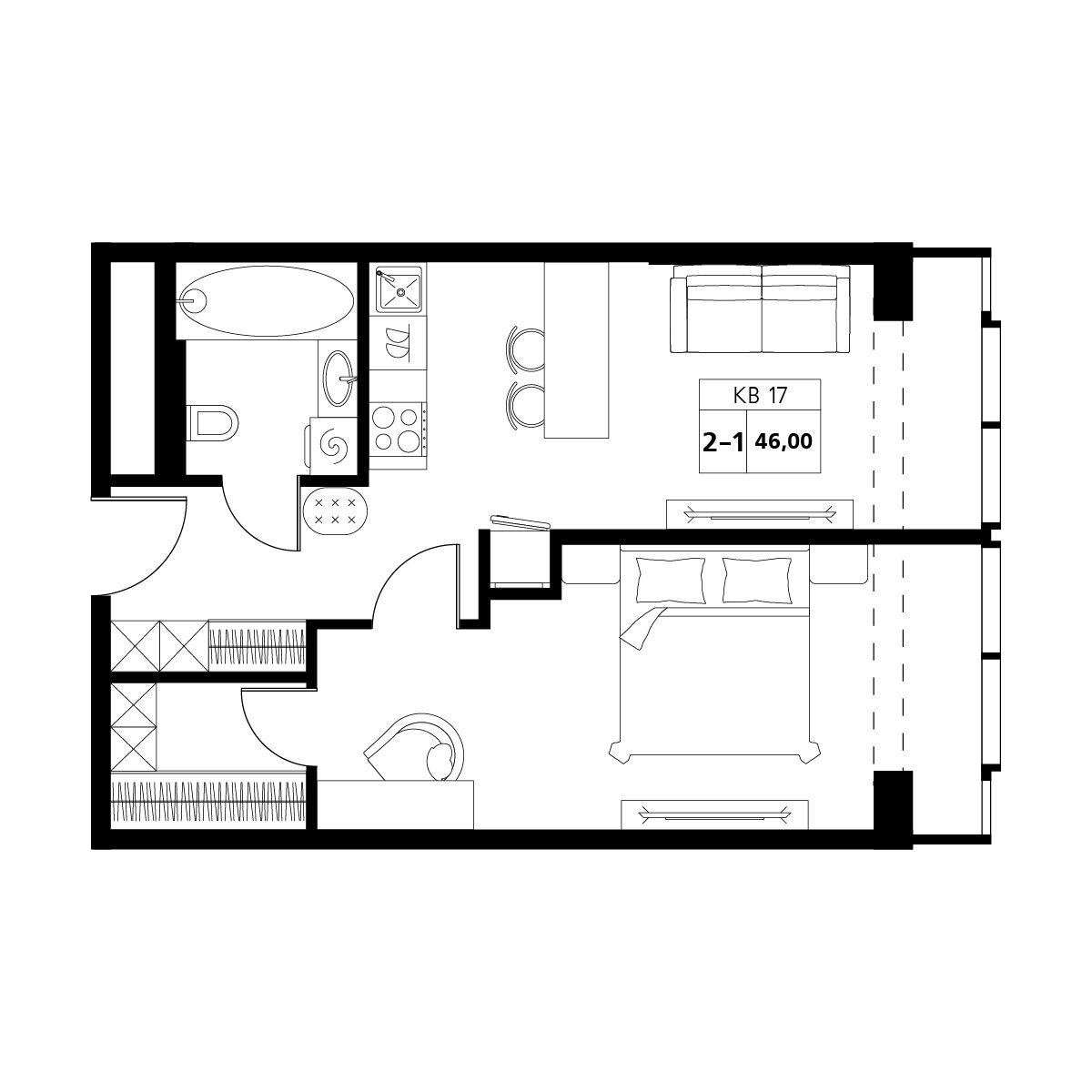 2-комнатная 46 м2 в ЖК Аксис Центр корпус null этаж 10
