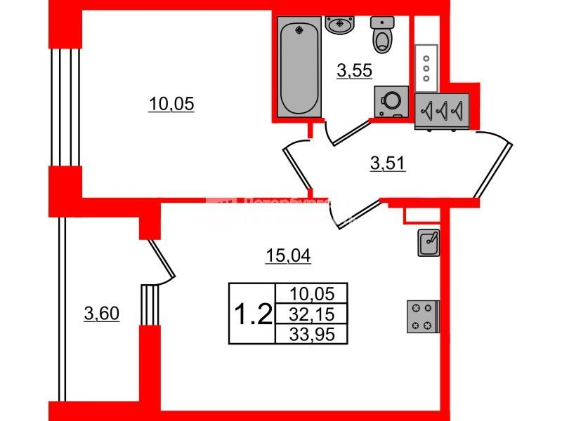 1-комнатная 32 м2 в ЖК Астра Континенталь корпус null этаж 9