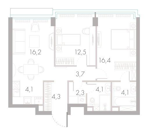 3-комнатная 68 м2 в ЖК River Park Towers Кутузовский корпус null этаж 20