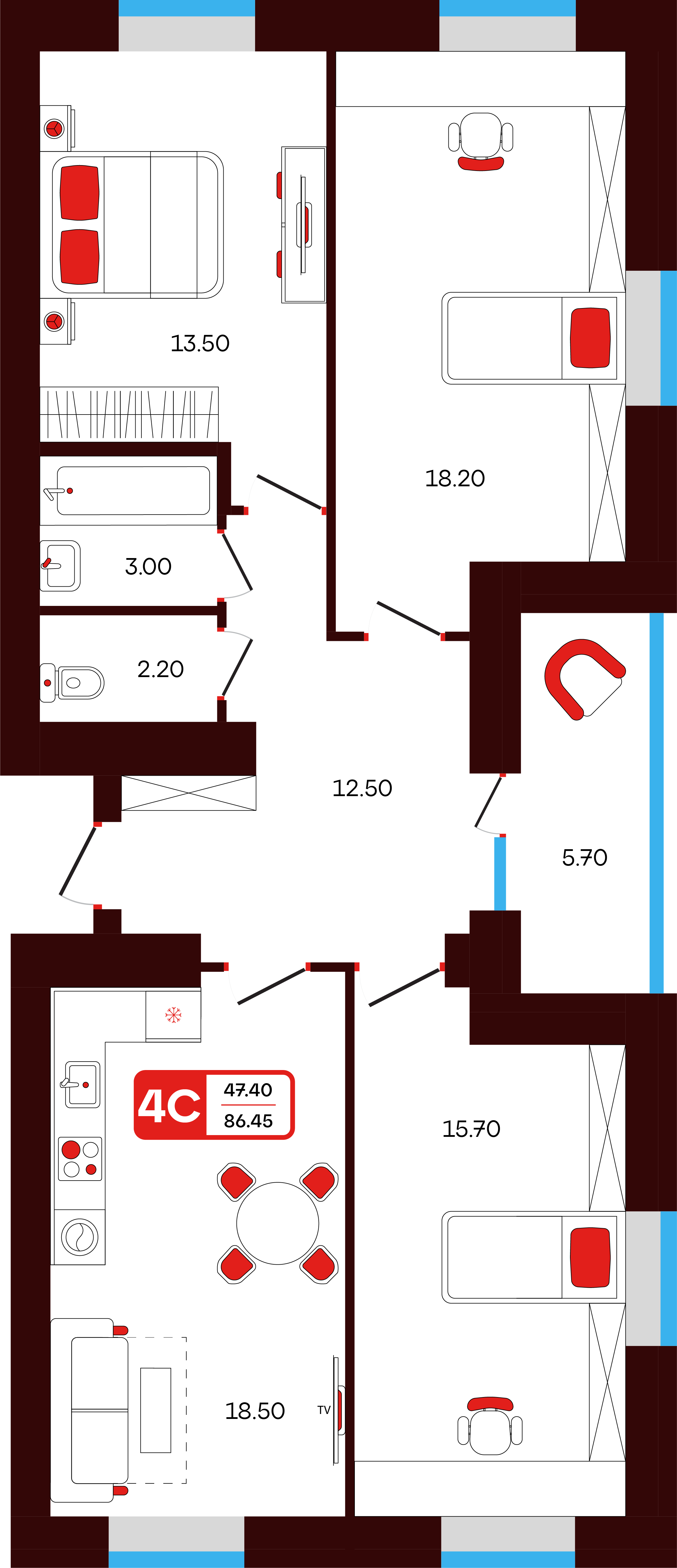 4-комнатная 86 м2 в ЖК Тепло корпус null этаж 14
