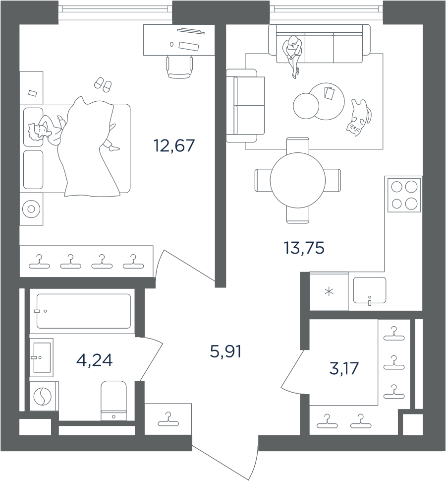 1-комнатная 39 м2 в ЖК ULTIMACity корпус null этаж 31