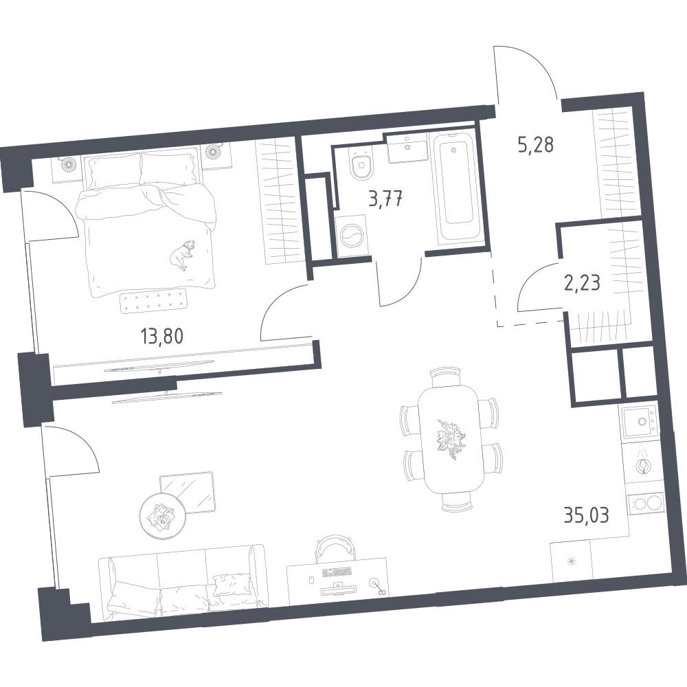 Студия 60 м2 в ЖК Квартал на воде корпус null этаж 2