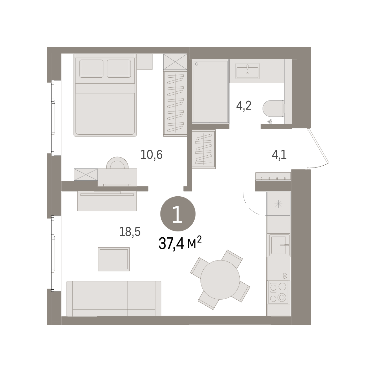 1-комнатная 37 м2 в ЖК Брусника в Новоселье корпус null этаж 3