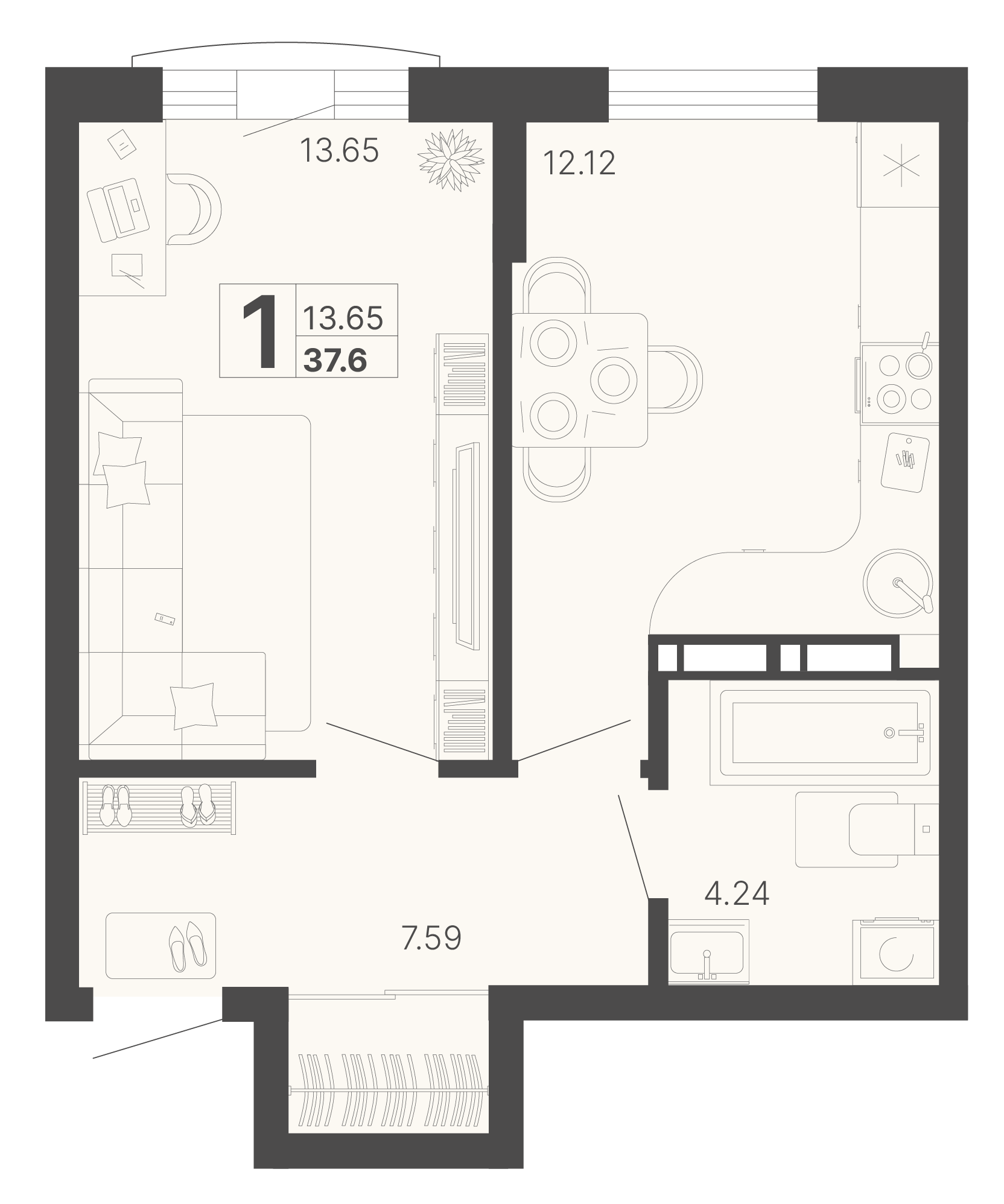 1-комнатная 37 м2 в ЖК Светский лес корпус null этаж 14