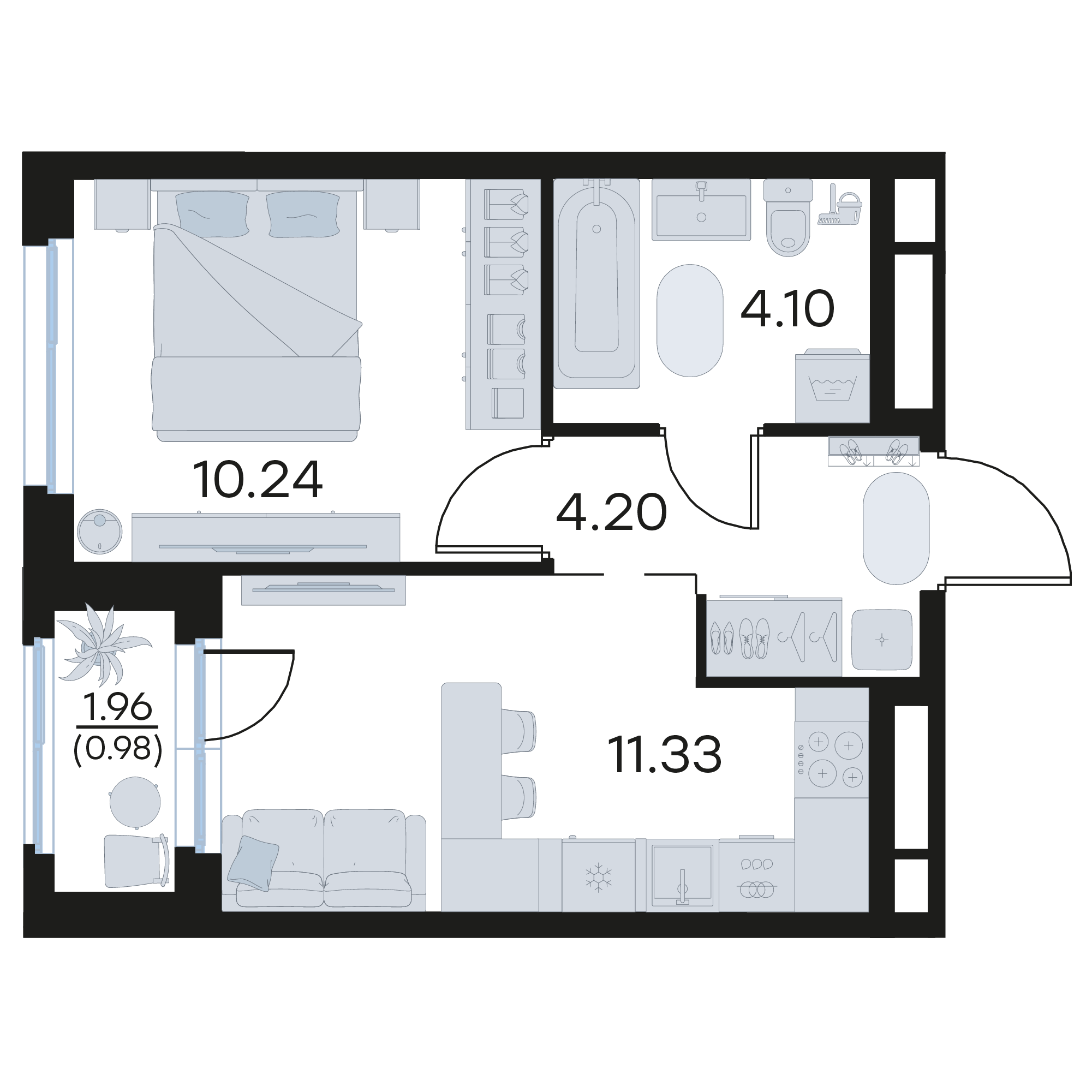 1-комнатная 30 м2 в ЖК Октябрьский корпус null этаж 12