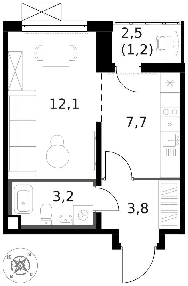 Студия 28.3 м2 в ЖК undefined корпус null этаж 10
