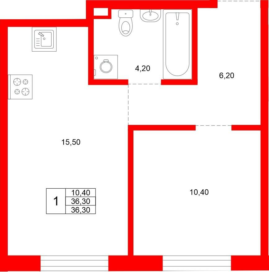 1-комнатная 36 м2 в ЖК PLUS Пулковский корпус null этаж 2