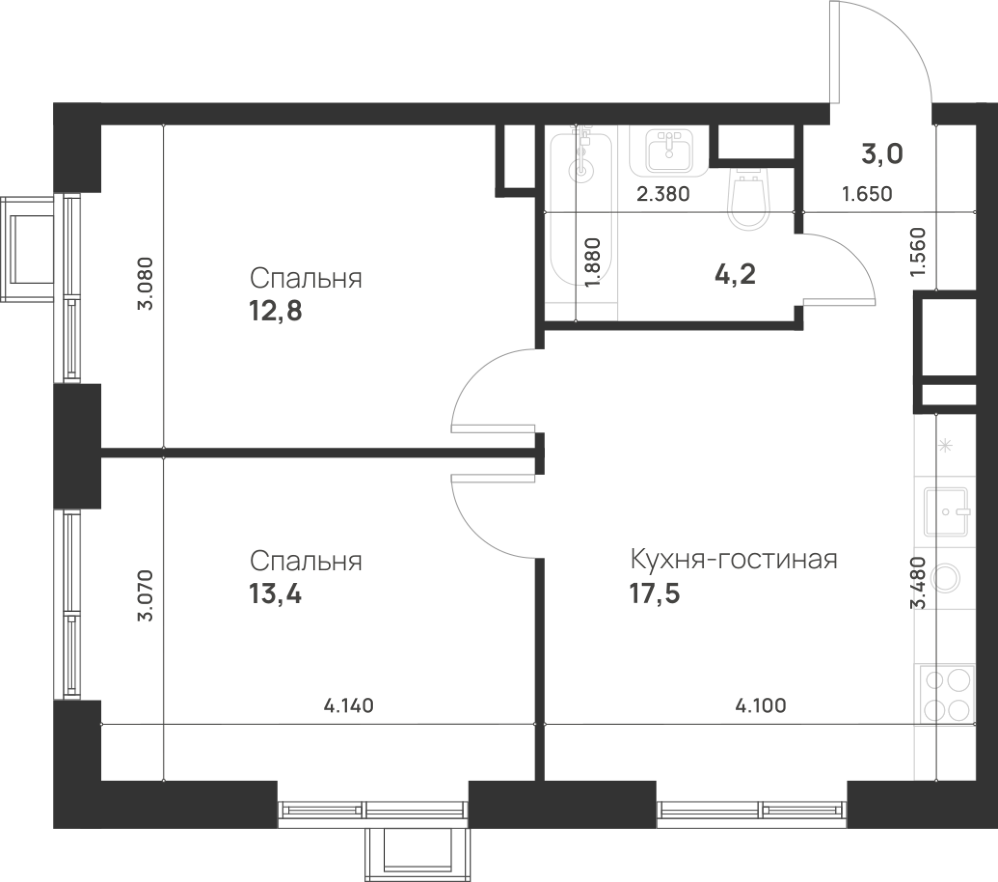 2-комнатная 49 м2 в ЖК Foreville корпус null этаж 14