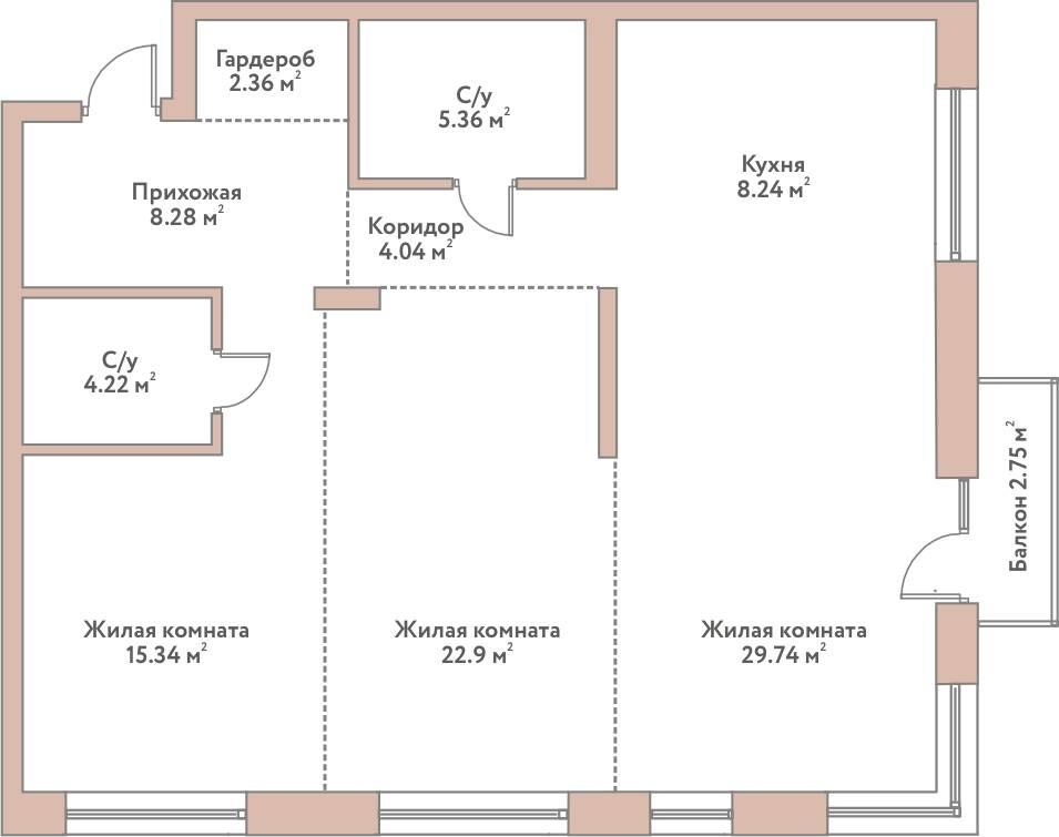 4-комнатная 100 м2 в ЖК Эко-квартал Flora&Fauna корпус null этаж 7